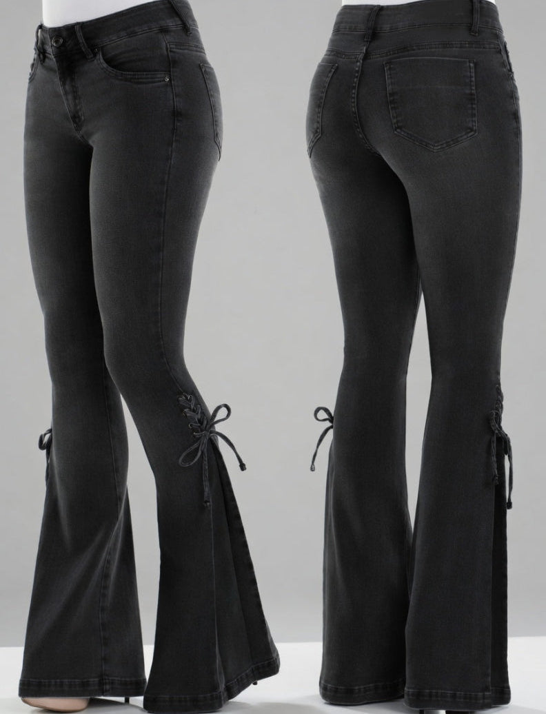 Ladies jeans mid-waisted denim trousers stretch jeans