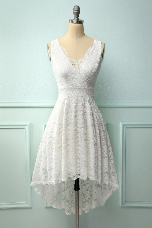 White Lace V-Neck Dress