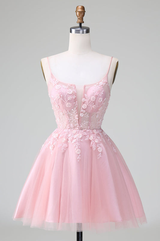 Princess Blush Applique Tulle A-Line Short Homecoming Dress