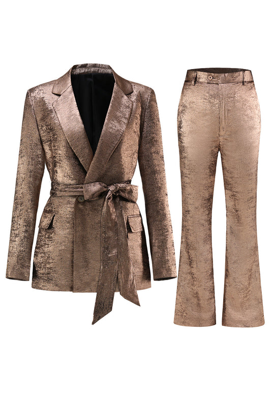 Ensembles dorés 2 pièces pour femmes avec ceinture