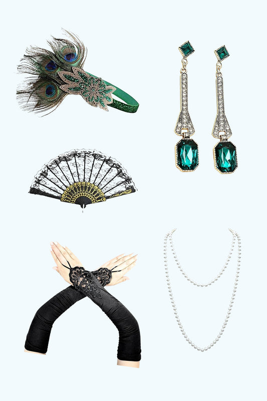 Green 1920s Party Accessories Five-Piece Set