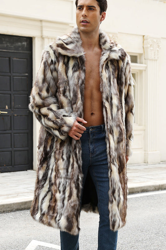 Manteau d'hiver homme en fausse fourrure gris café, à devant ouvert