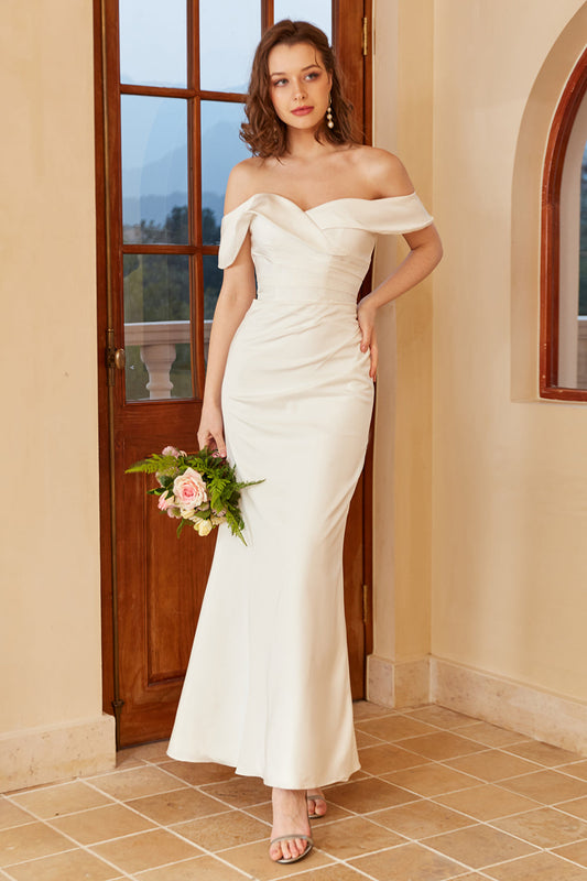 Simple Off-the-Shoulder Boho Wedding Dress