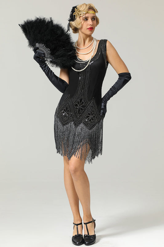 1920s Black Sequin Flapper Dress