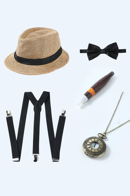 Khaki 1920s Men's Accessories Set