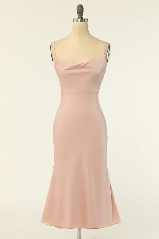 Vaina Tirantes Spaghetti Vestido de Dama de Honor Color Rubor