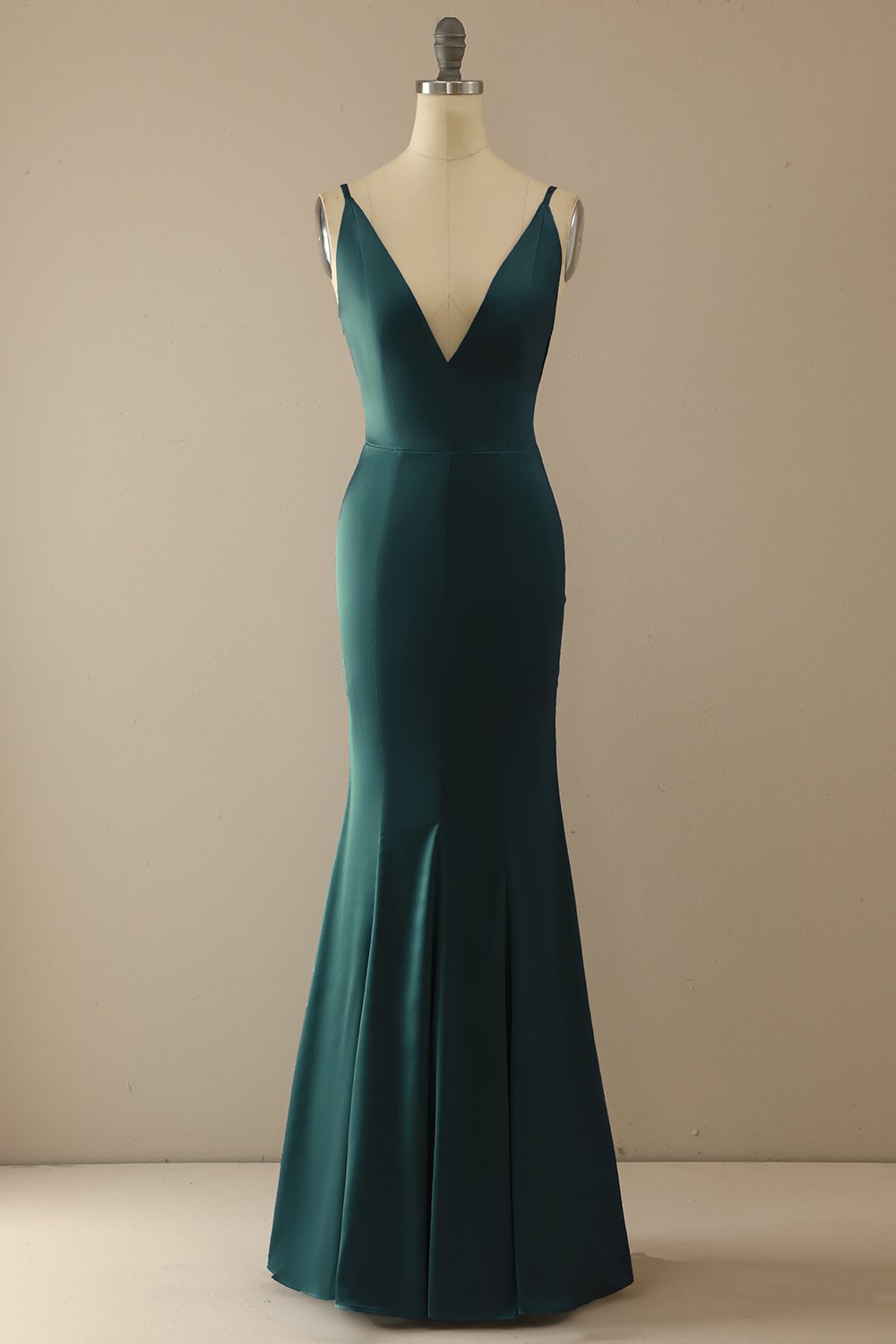 Robe longue de bal sirène bleue col en V