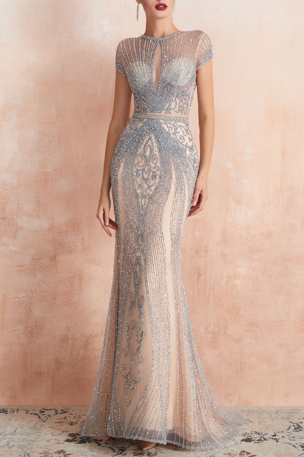 Mermaid Beaded Grey Prom Dress