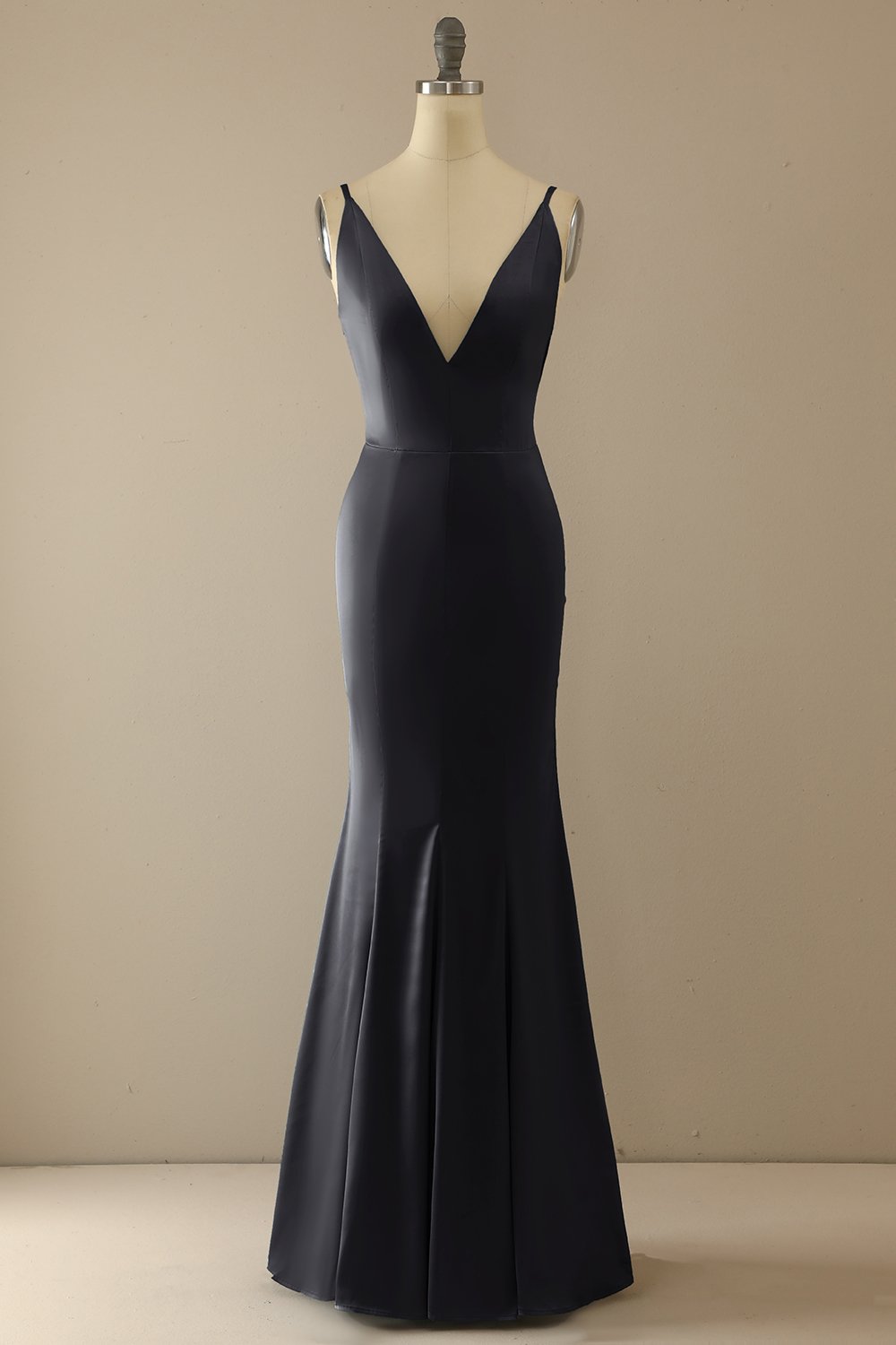 Robe longue de bal sirène bleue col en V