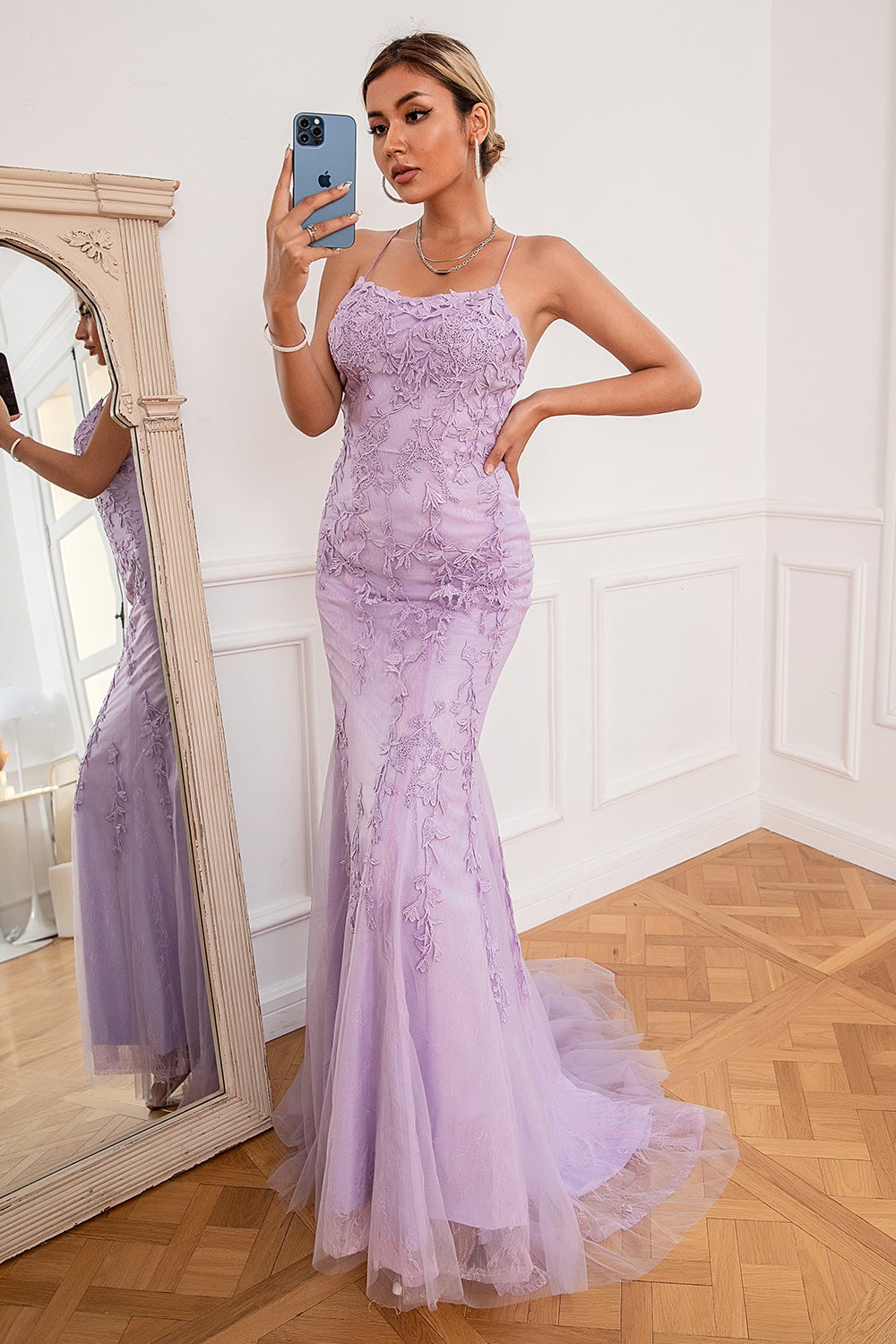 Light Purple Mermaid Long Prom Dress with Appliques
