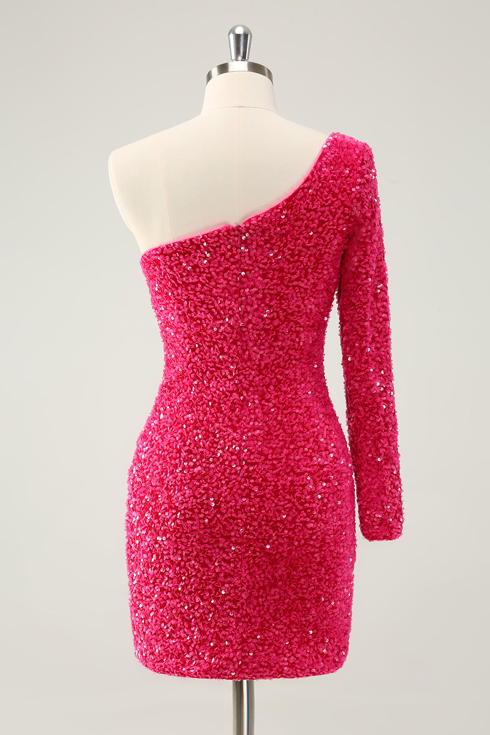Hot Pink One-Shoulder Glitter Sequin Homecoming Dress with Slit