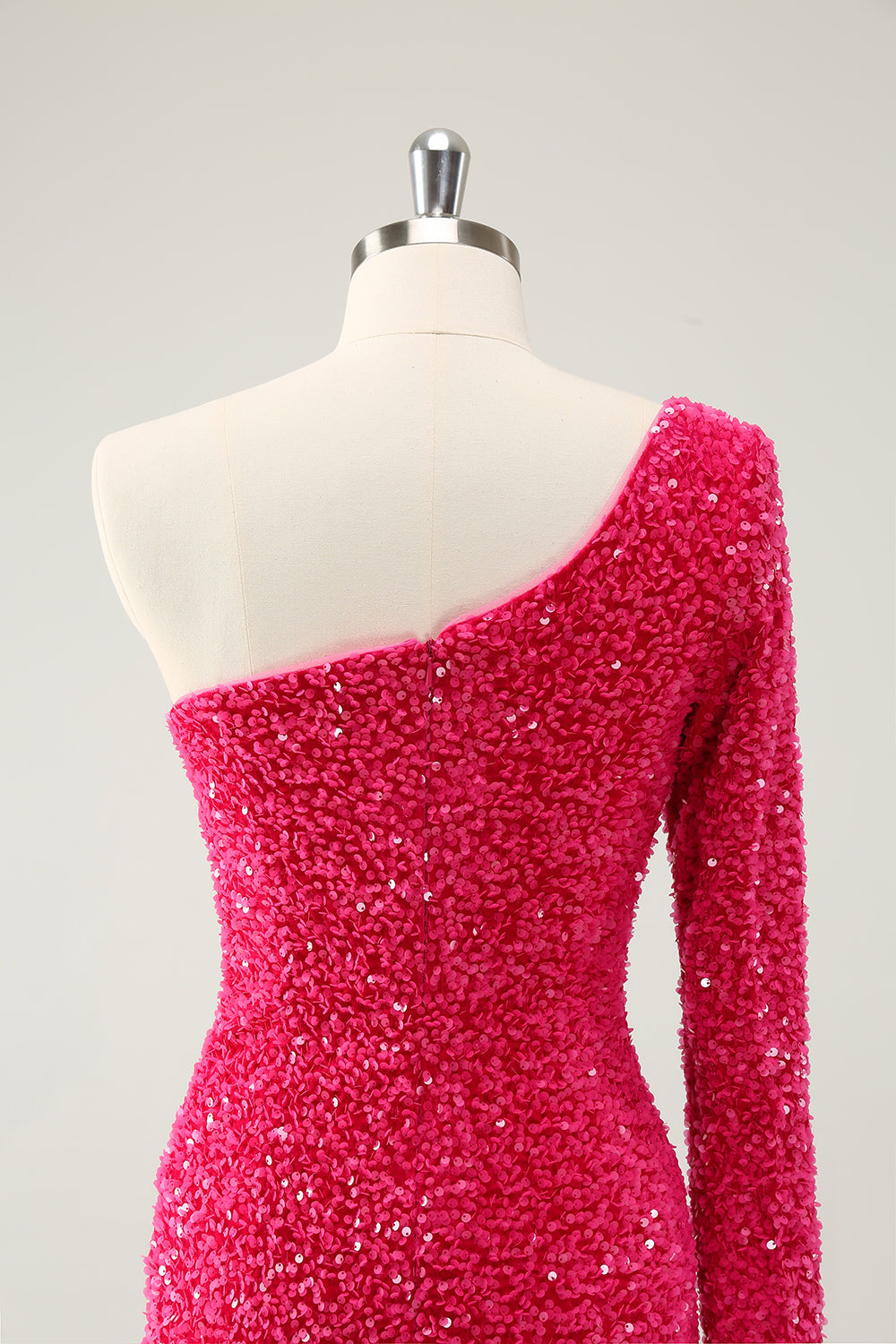 Hot Pink One-Shoulder Glitter Sequin Homecoming Dress with Slit