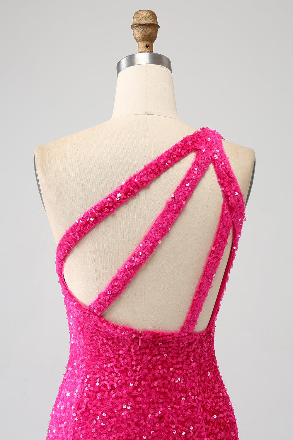 Robe longue de bal sirène scintillante asymétrique en sequins fuchsia avec fente