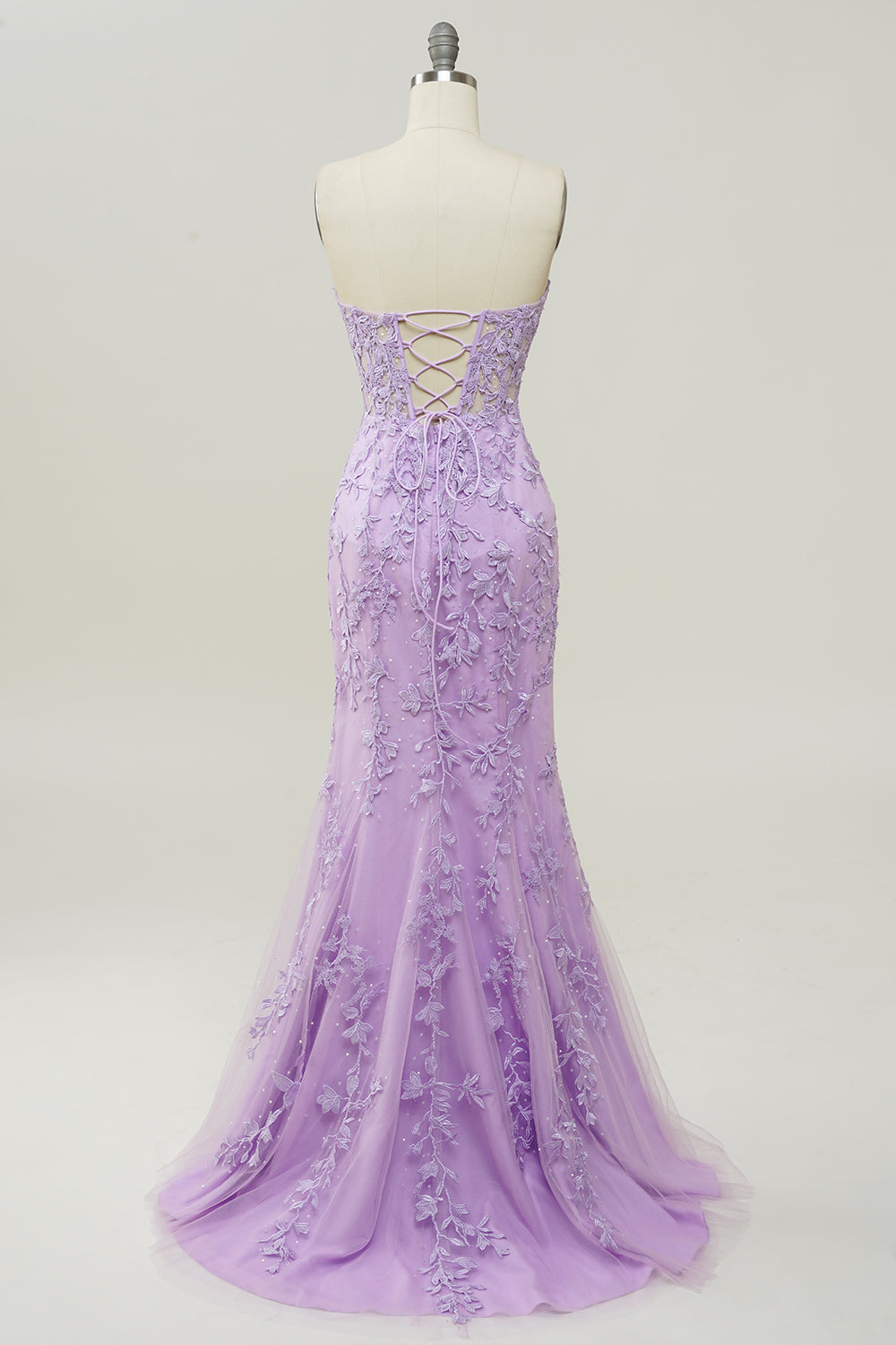 Robe de bal sirène violette à encolure cœur avec appliques