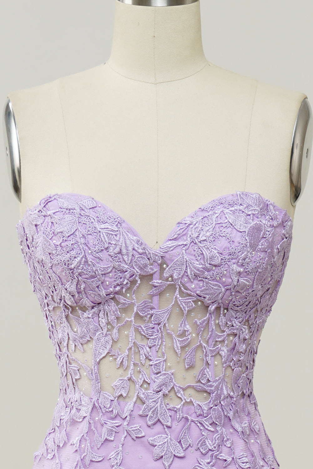 Robe de bal sirène violette à encolure cœur avec appliques
