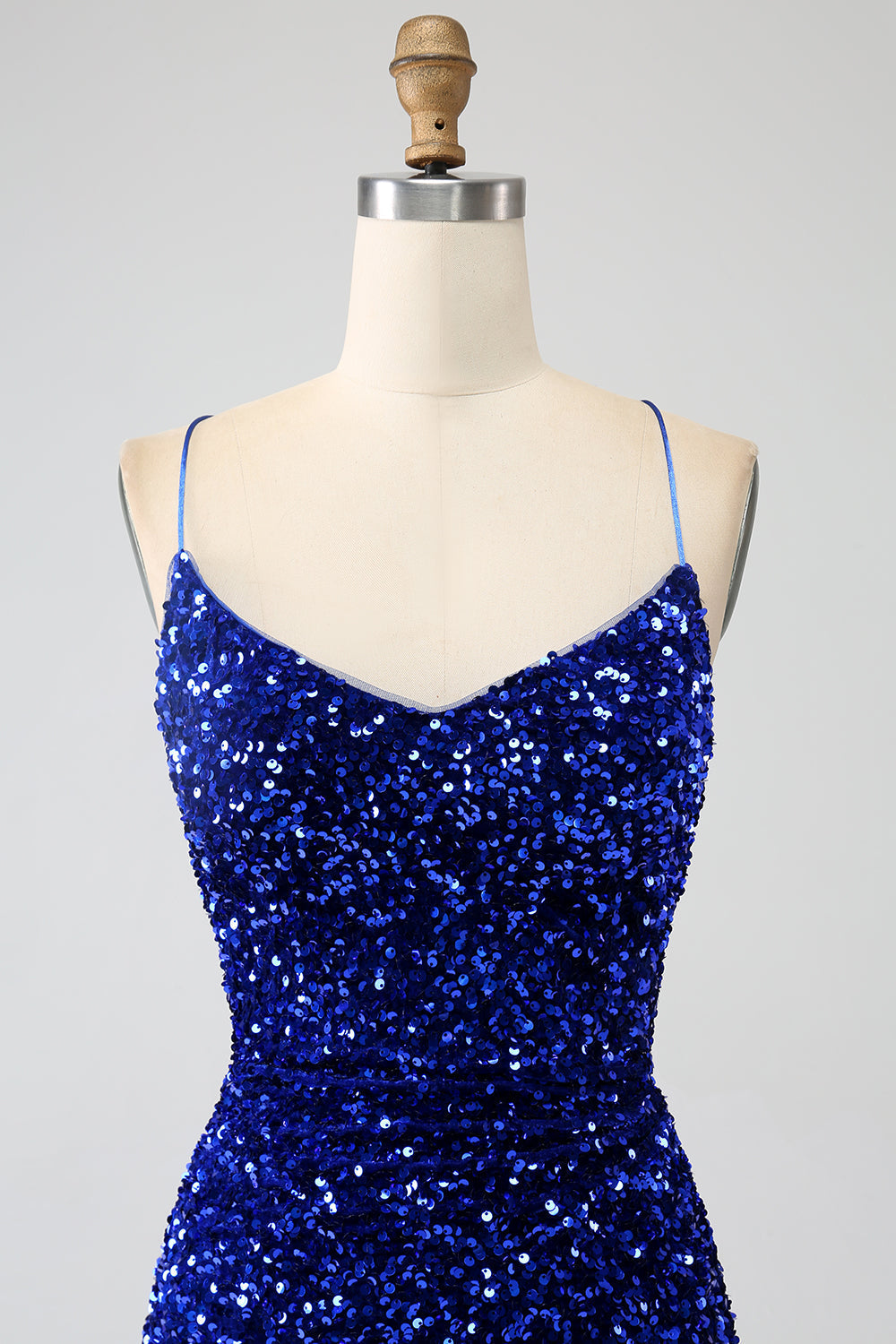 Robe de bal de sirène fuchsia à bretelles spaghetti fendue avec paillettes