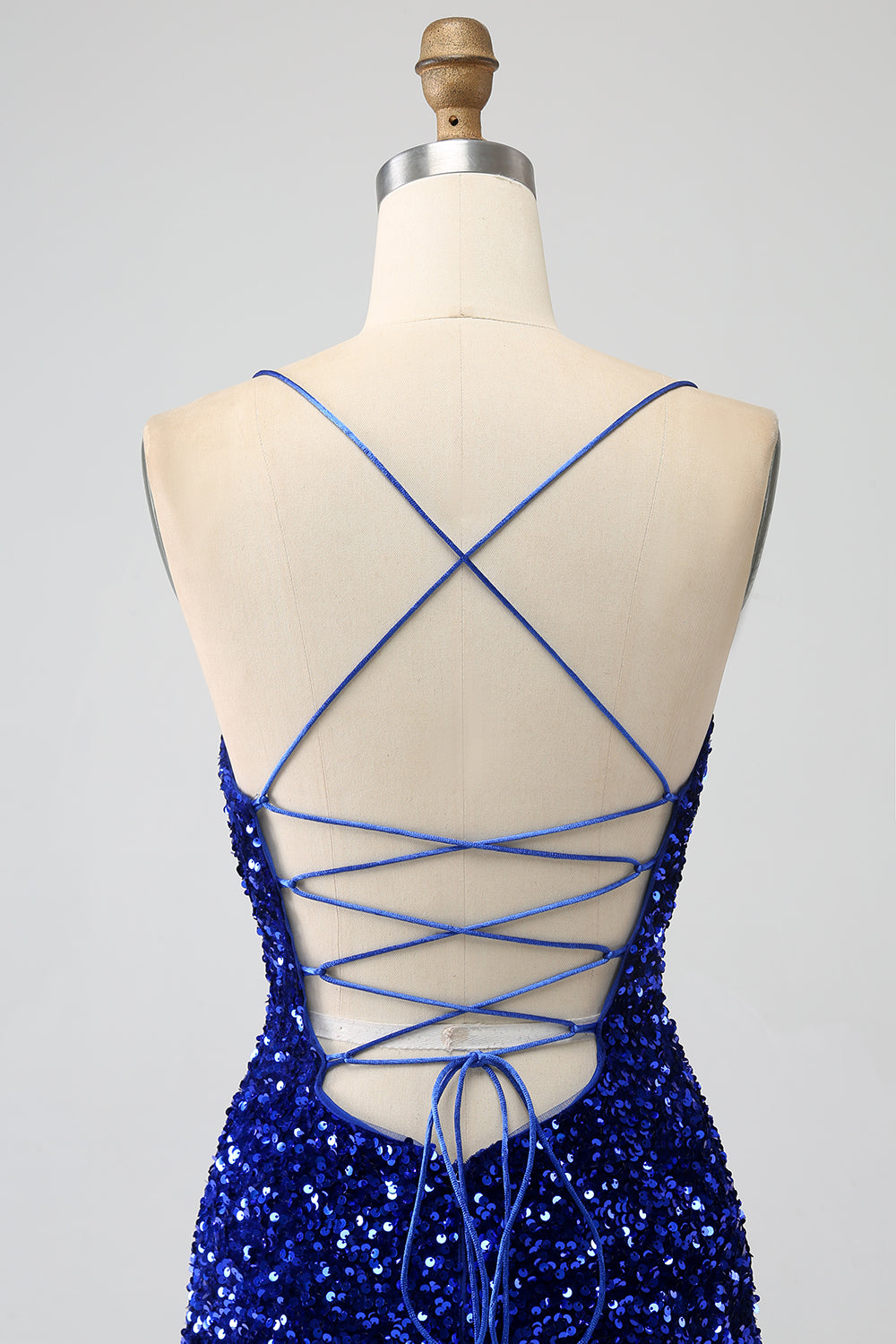Robe de bal de sirène fuchsia à bretelles spaghetti fendue avec paillettes
