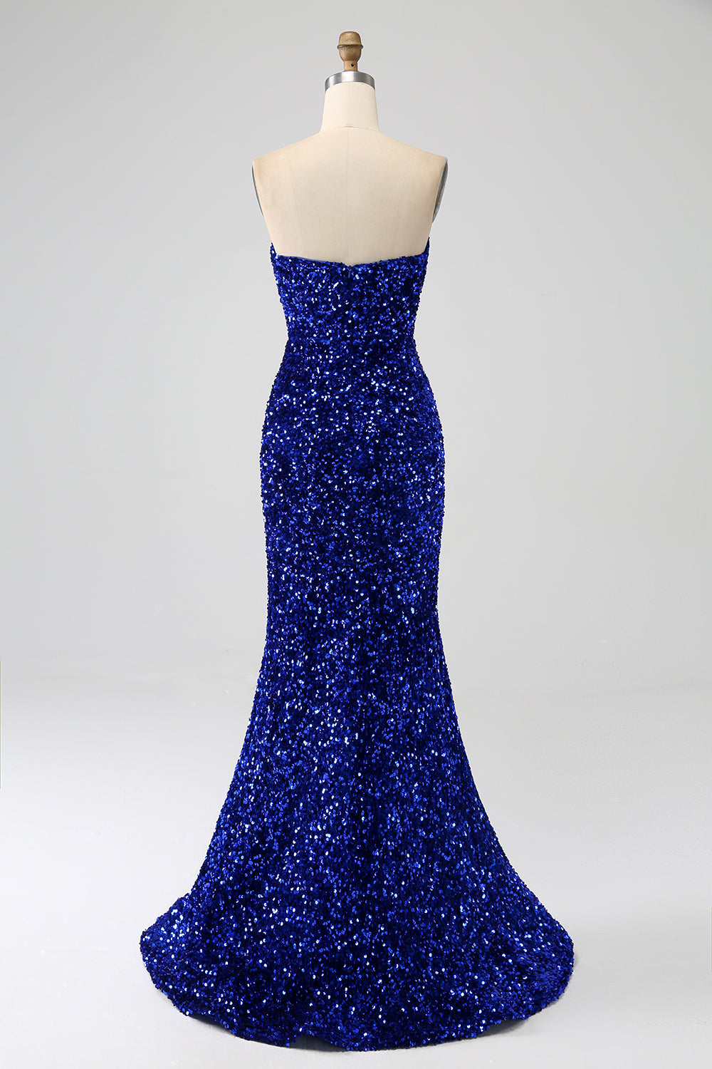 Robe de bal sirène longue rouge sans bretelles à paillettes avec fente