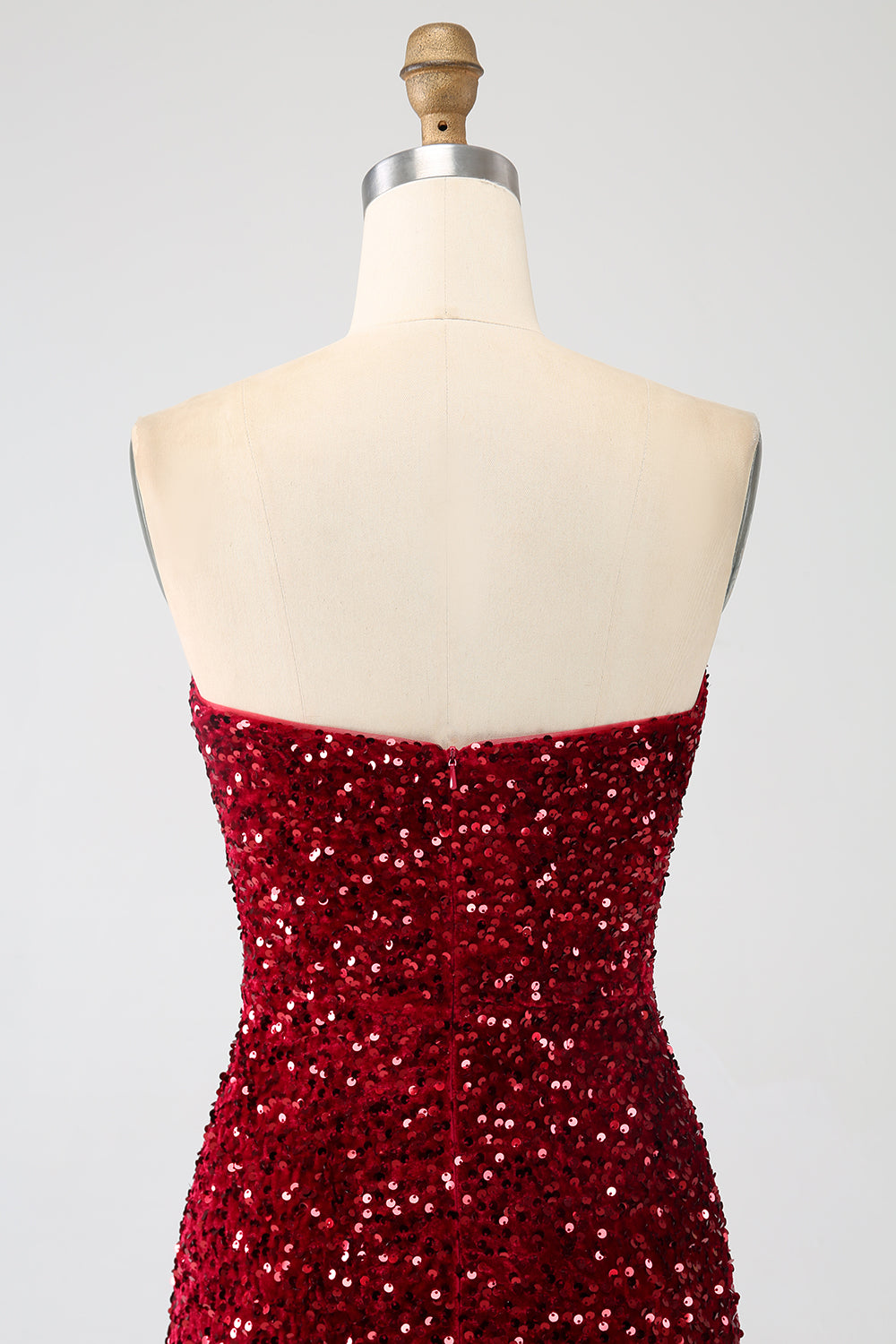 Robe de bal sirène longue rouge sans bretelles à paillettes avec fente