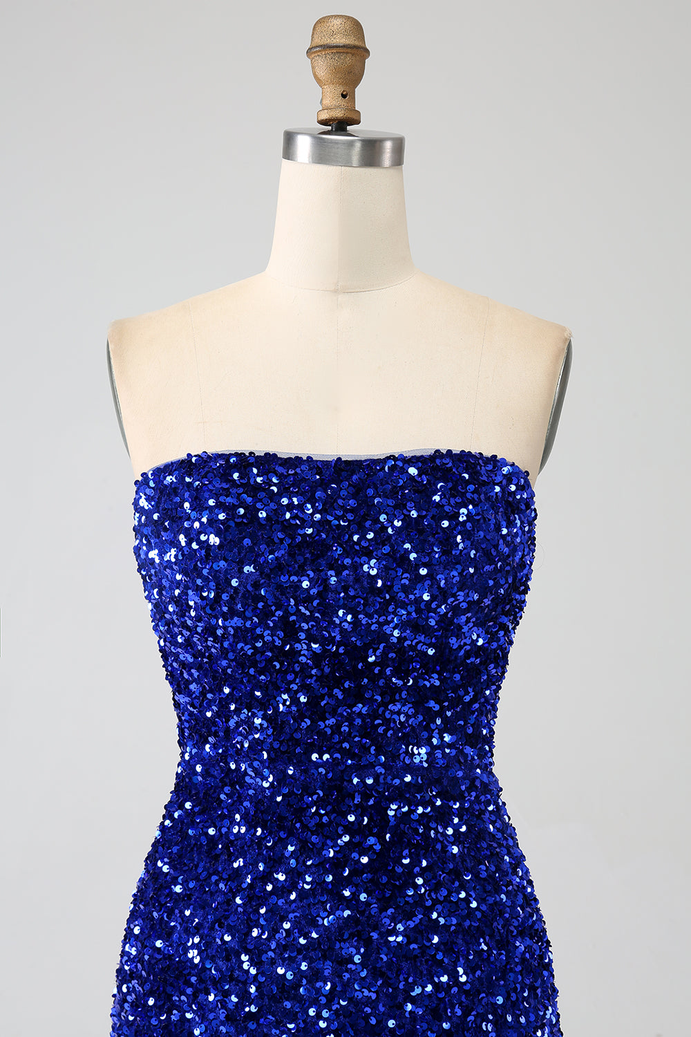 Robe de bal sirène longue rouge sans bretelles à paillettes avec fente