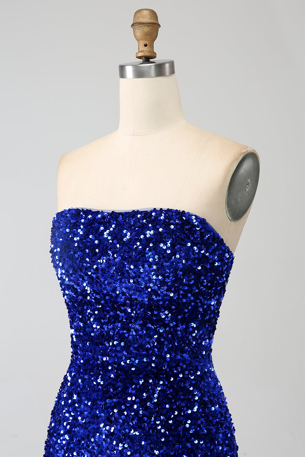 Robe de bal sirène longue rouge sans bretelles à paillettes avec fente