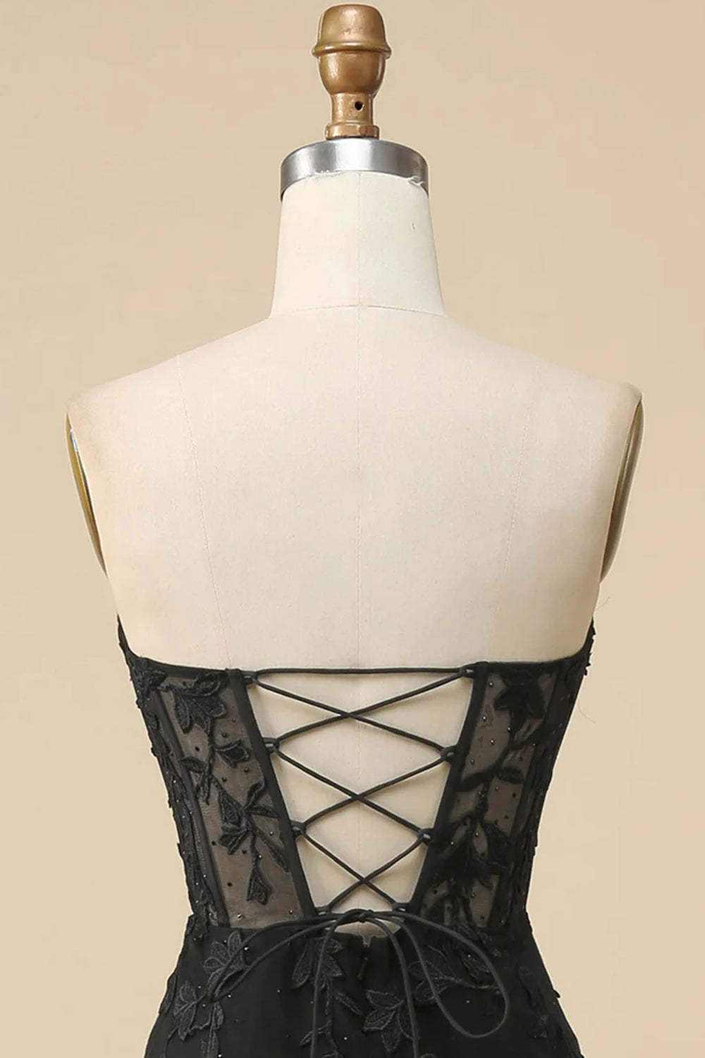 Robe de bal sirène longue en dentelle rose avec corset bustier et fente