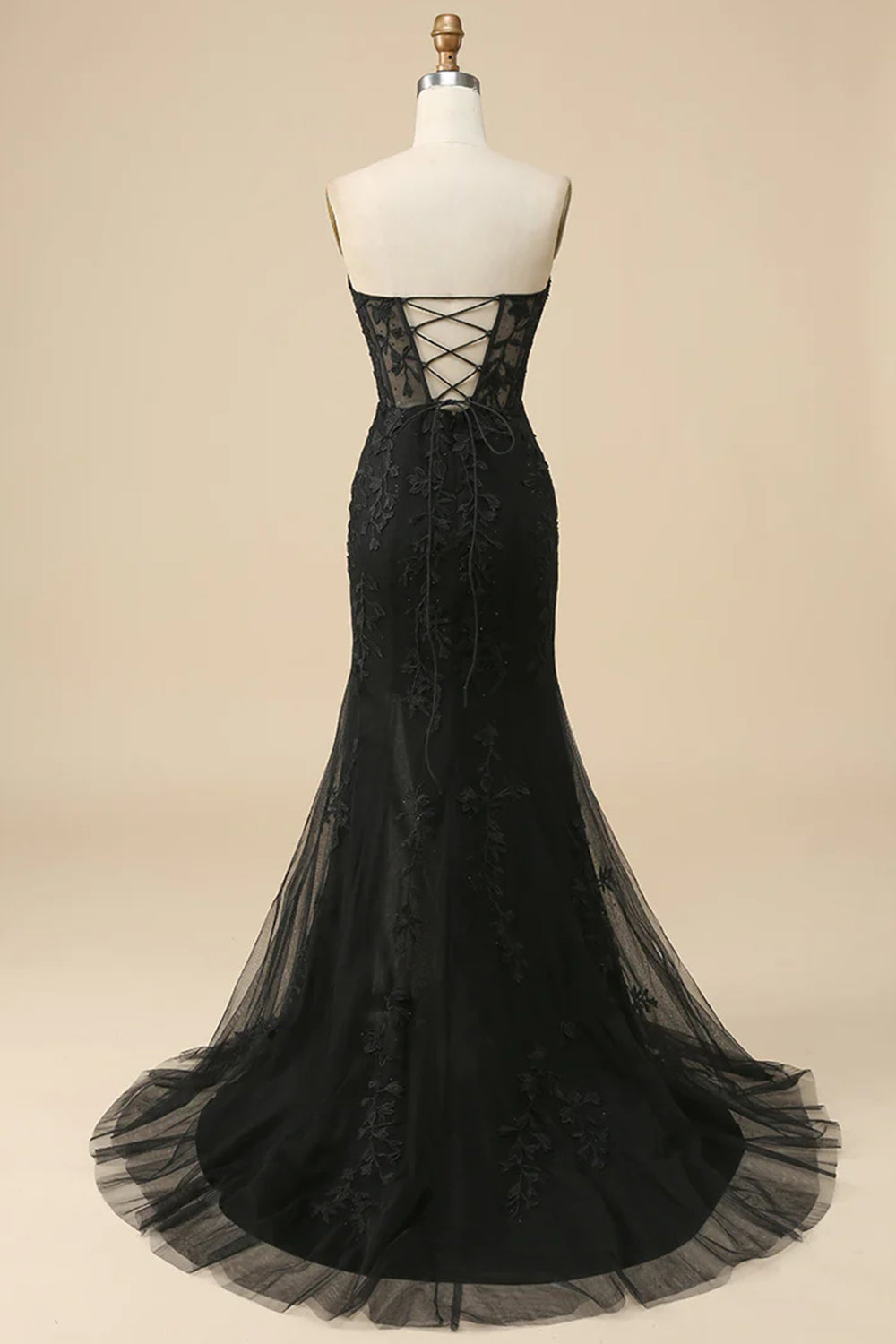 Robe de bal sirène longue en dentelle rose avec corset bustier et fente