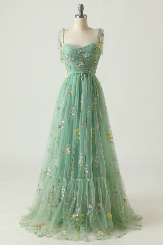 Long Champagne Embroidered Prom Dress