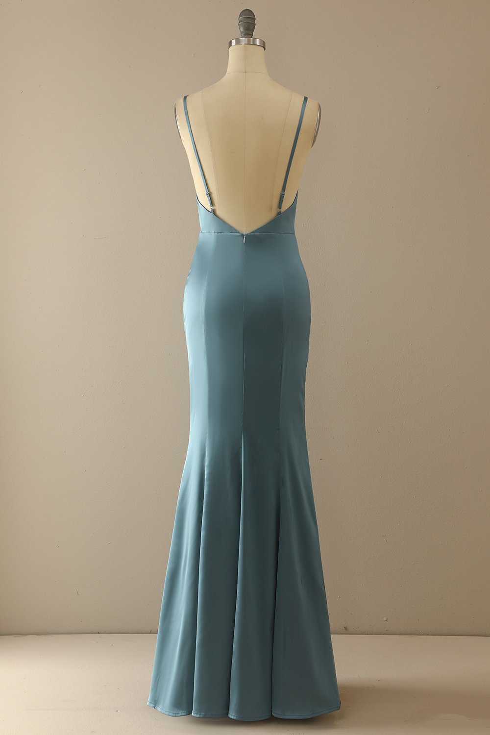 Robe longue de bal sirène bleue col en V