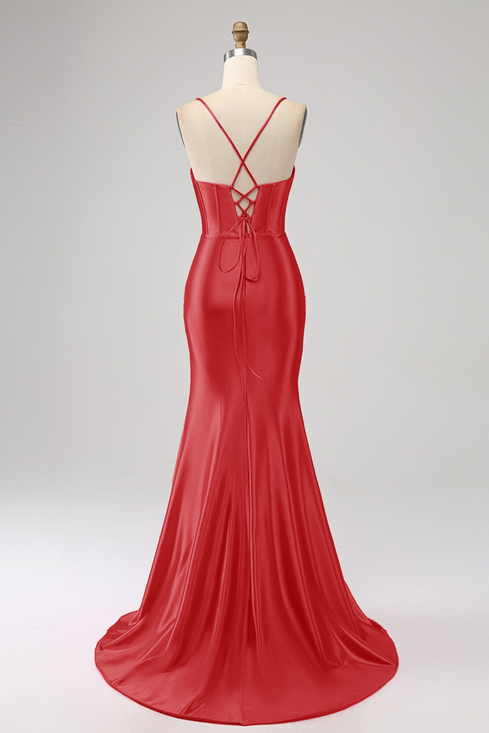Superbe Robe de Bal de sirène en Corset Bleu Royal à Bretelles Fines avec Fente sur le Devant