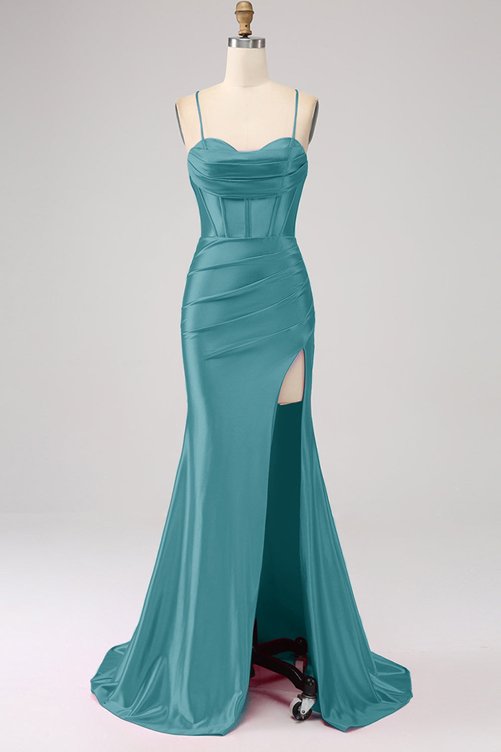 Superbe Robe de Bal de sirène en Corset Bleu Royal à Bretelles Fines avec Fente sur le Devant