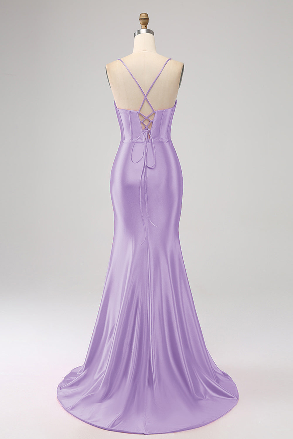 Superbe Robe de Bal de sirène en Corset Bleu Royal à Bretelles Fines avec Fente sur le Devant