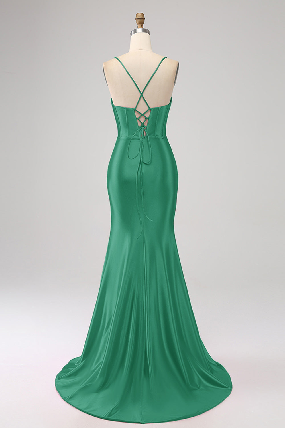 Superbe Robe de Bal de sirène en Corset Bleu Royal à Bretelles Fines avec Fente sur le Devant