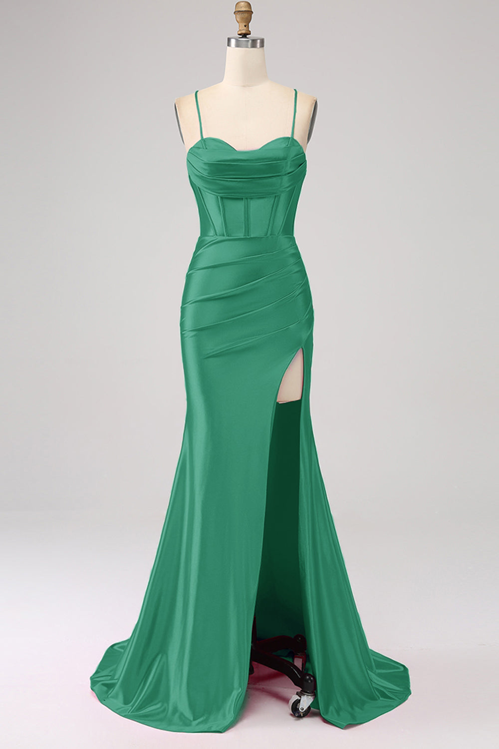 Superbe Robe de Bal de sirène en Corset Bleu Royal à Bretelles Fines avec Fente sur le Devant