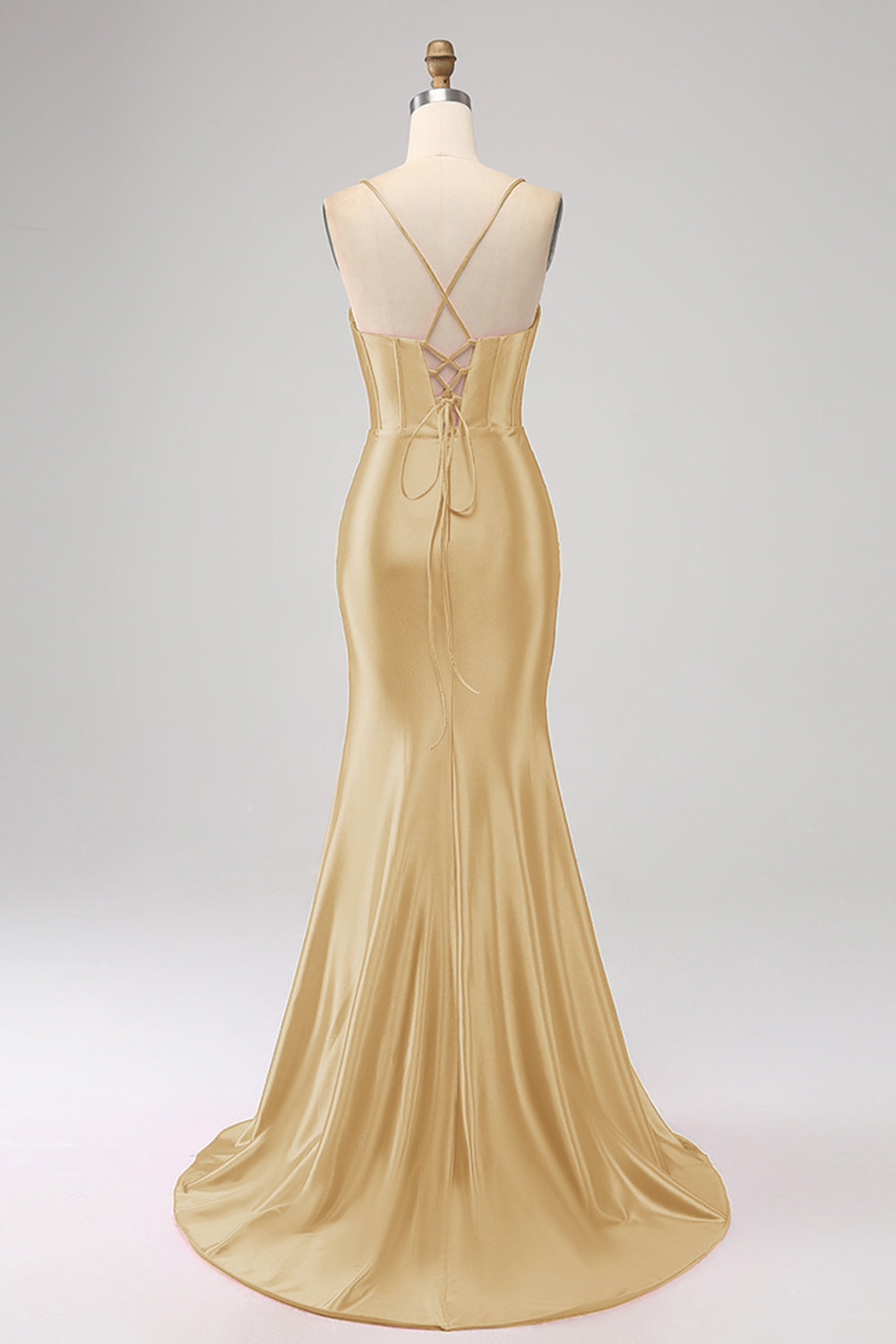 Superbe Robe de Bal de sirène en Corset Bleu Royal à Bretelles Fines avec Fente sur le Devant