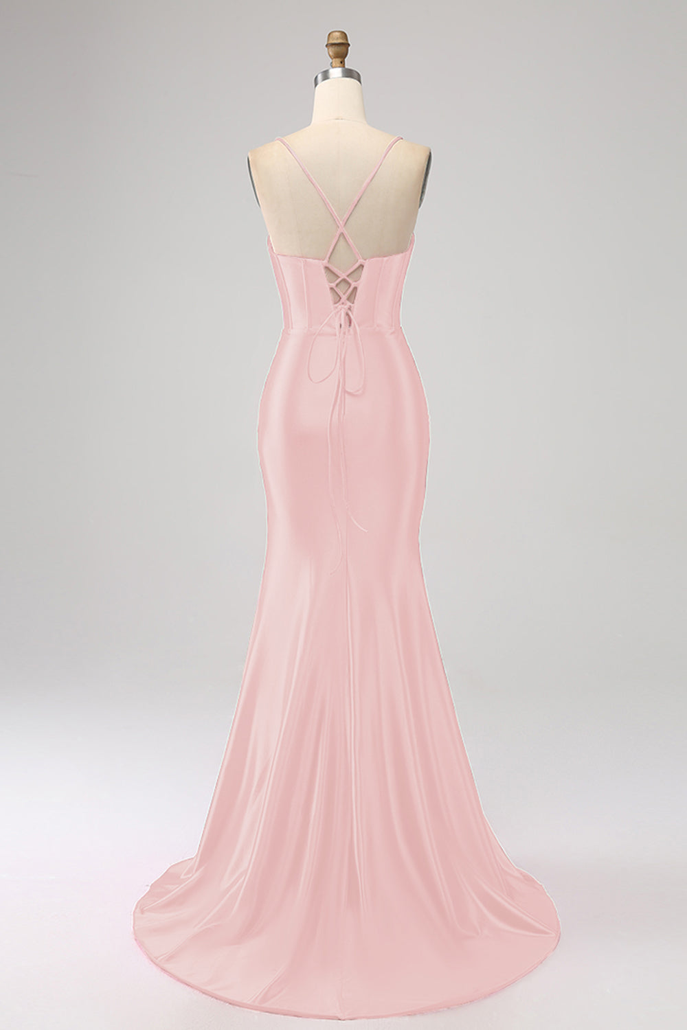 Superbe robe de bal fuchsia sirène avec corsage et bretelles spaghetti, et fente sur le devant