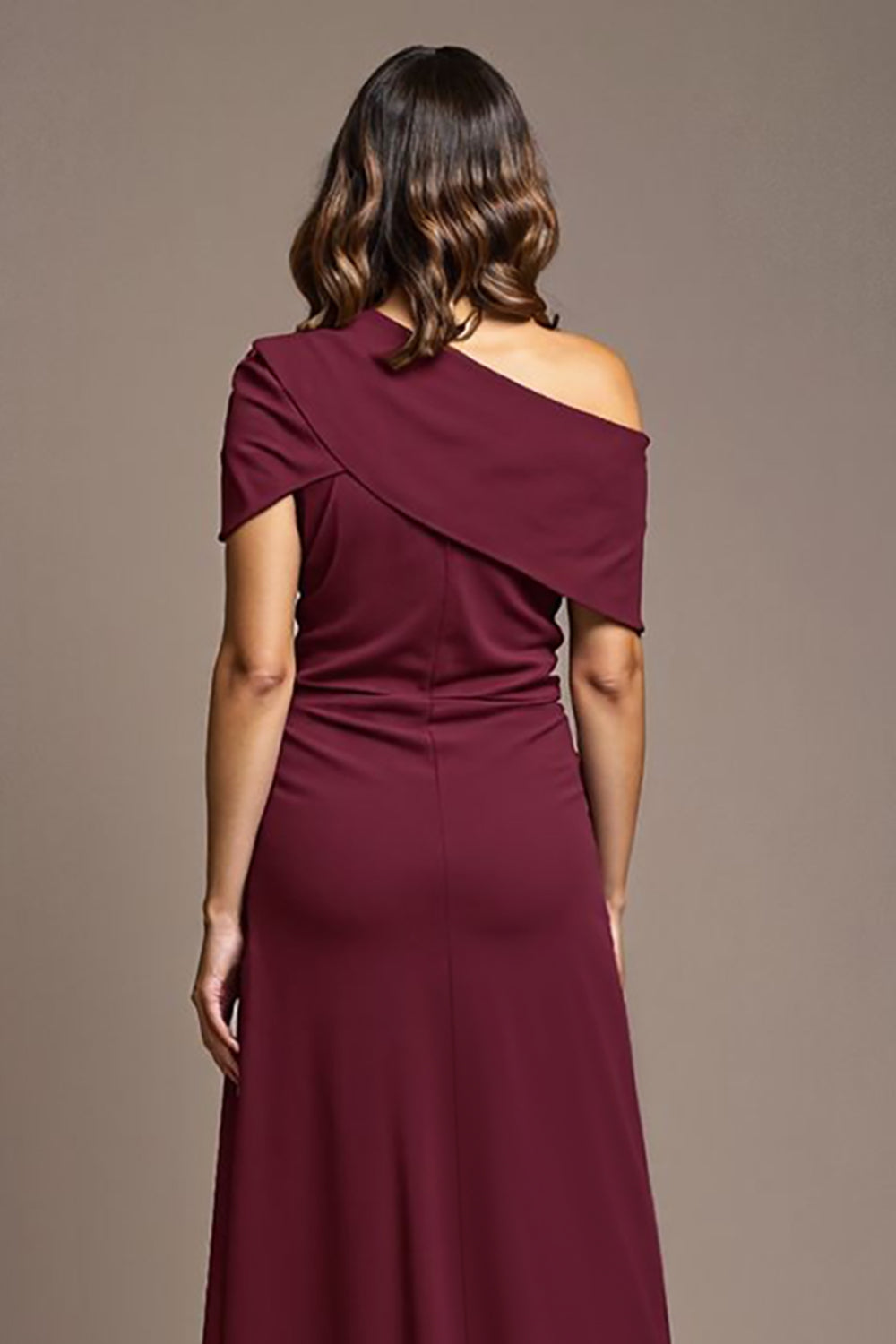 Burgundy A-Line Long Mother Of The Bride Dress With Slit