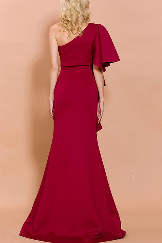 Amazing One-Shoulder Red Evening Party Dress