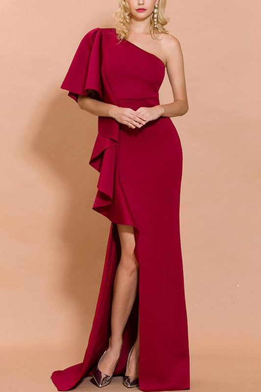 Amazing One-Shoulder Red Evening Party Dress