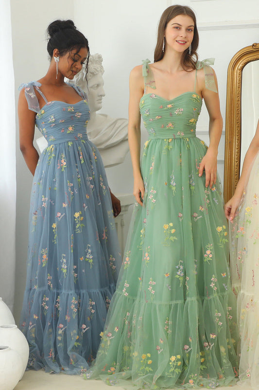 Long Champagne Embroidered Prom Dress