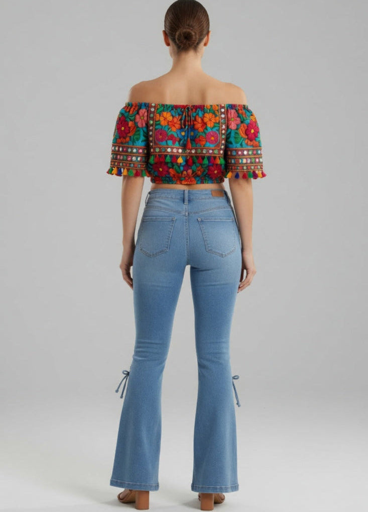 Ladies jeans mid-waisted denim trousers stretch jeans
