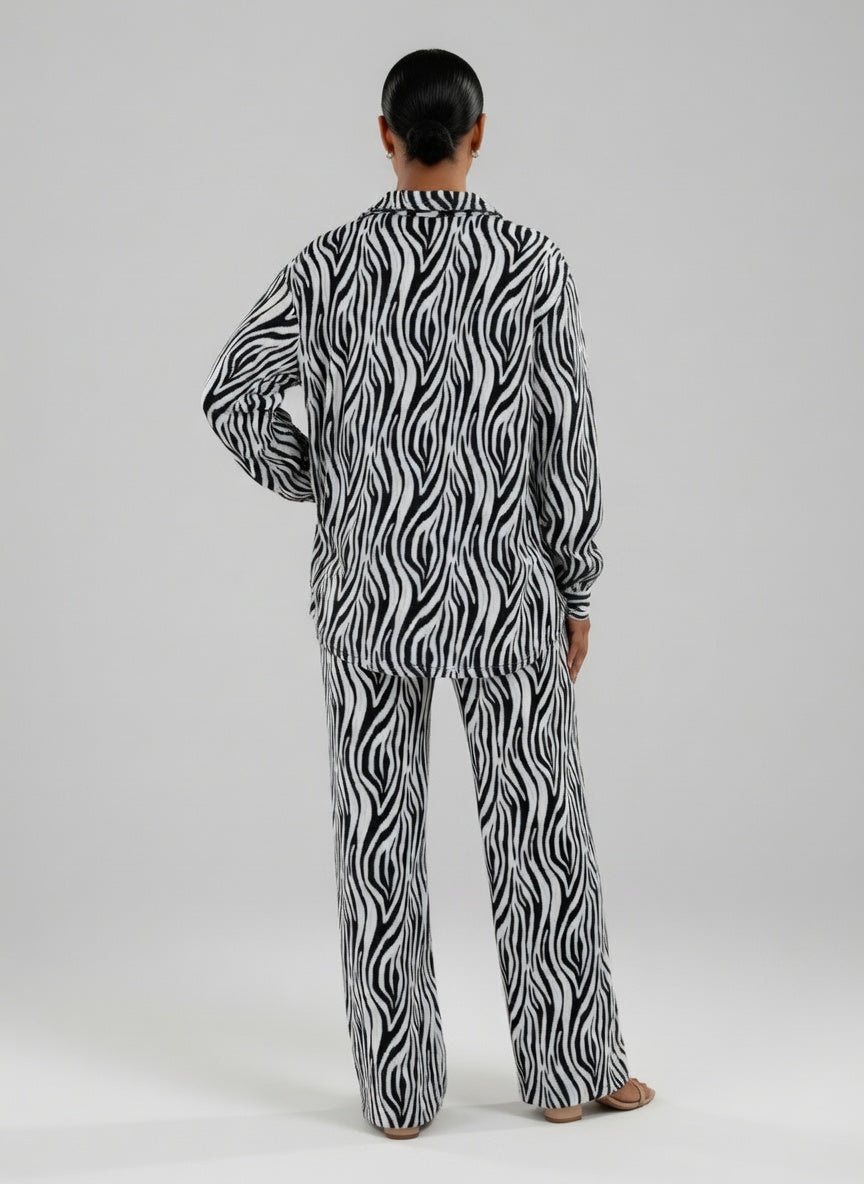 Verano Muse™ Pleated Zebra Print Long Sleeve Shirt With Wide-leg Pants