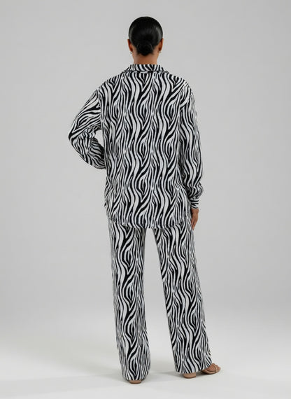 Verano Muse™ Pleated Zebra Print Long Sleeve Shirt With Wide-leg Pants