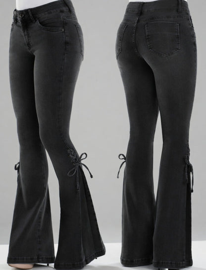 Ladies jeans mid-waisted denim trousers stretch jeans