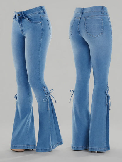 Ladies jeans mid-waisted denim trousers stretch jeans