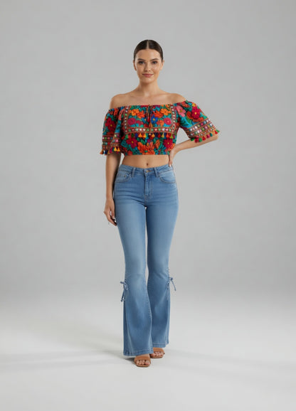 Ladies jeans mid-waisted denim trousers stretch jeans