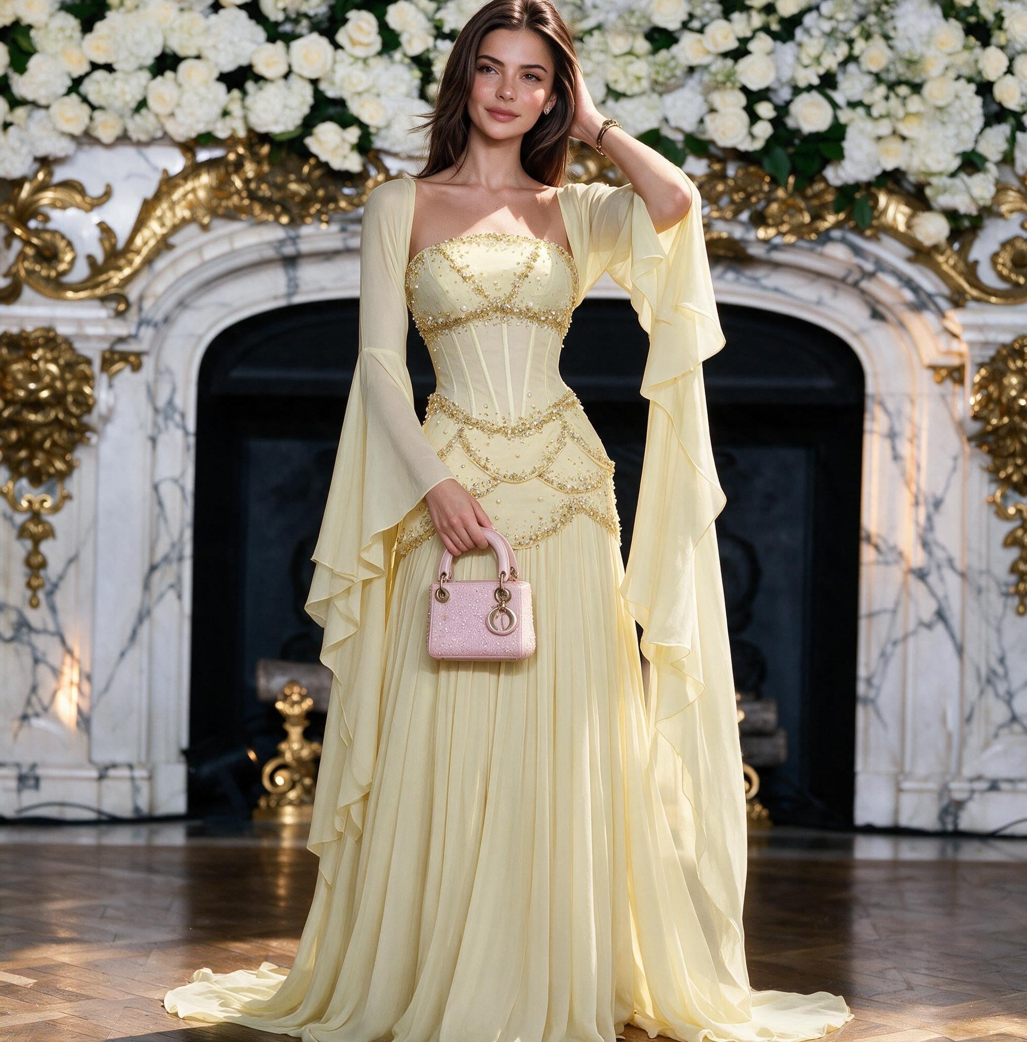 Robe de soirée bleue Muse™ pour l'été avec perles, franges et manteau fluide | L'élégance dans chaque détail