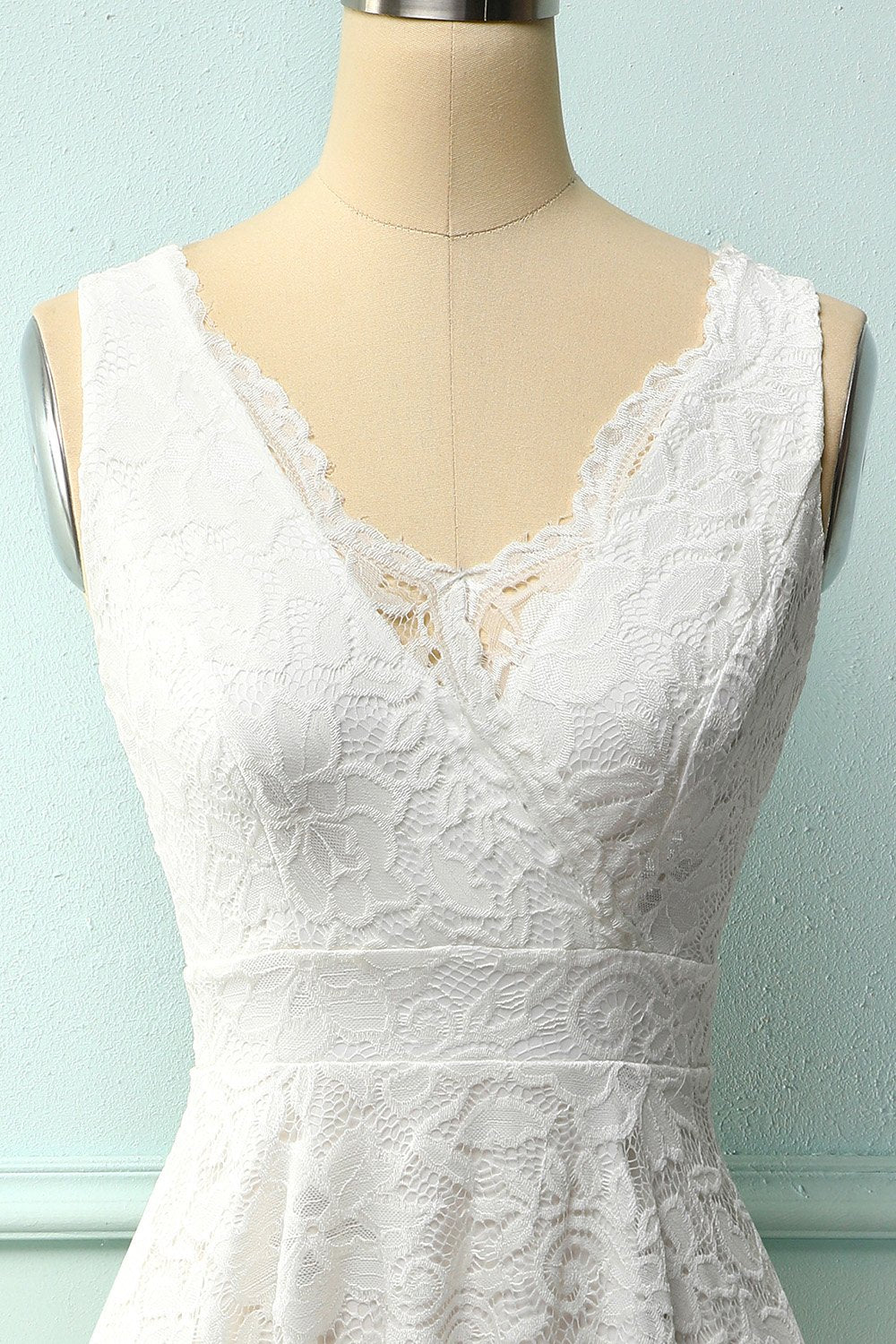 White Lace V-Neck Dress