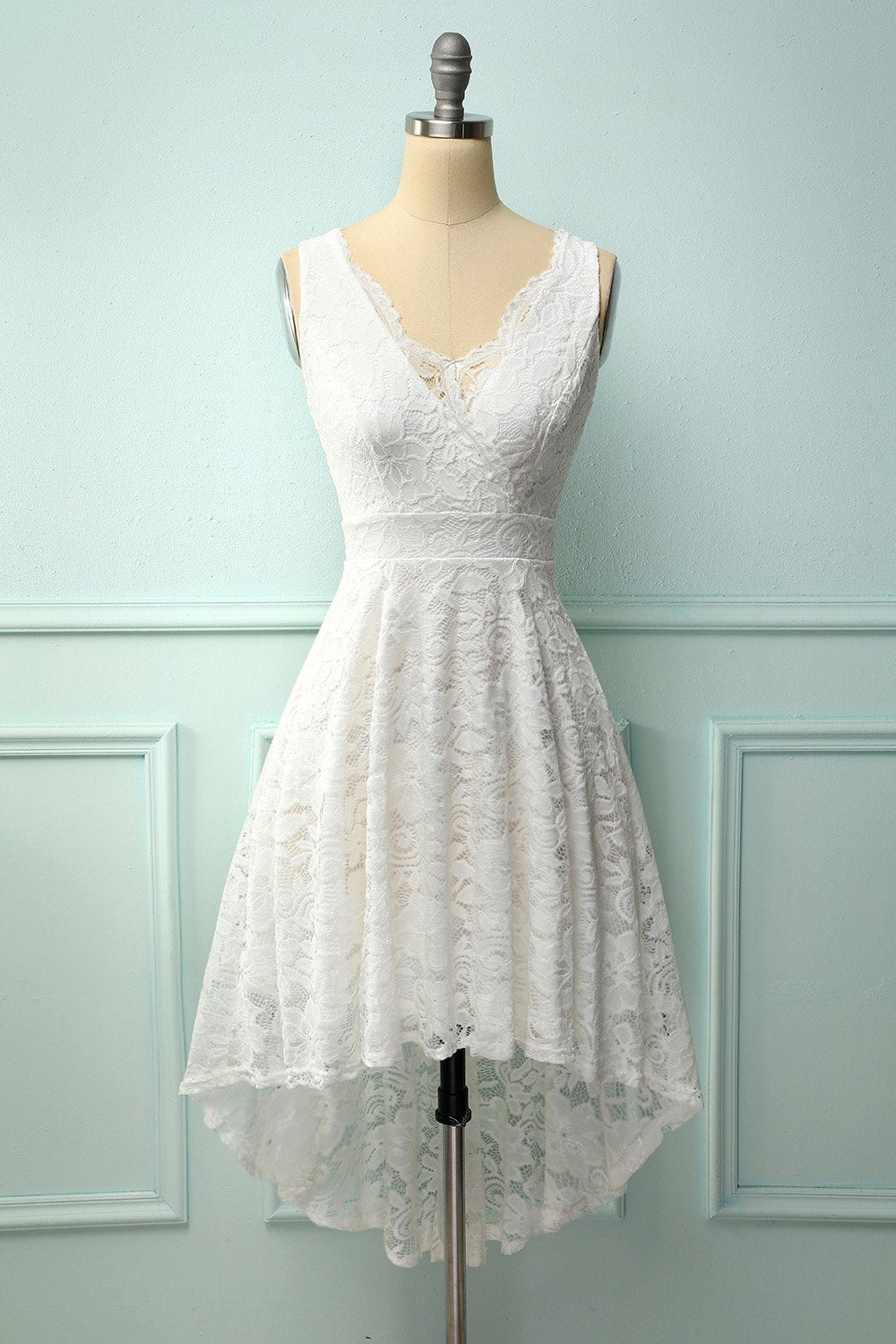 White Lace V-Neck Dress