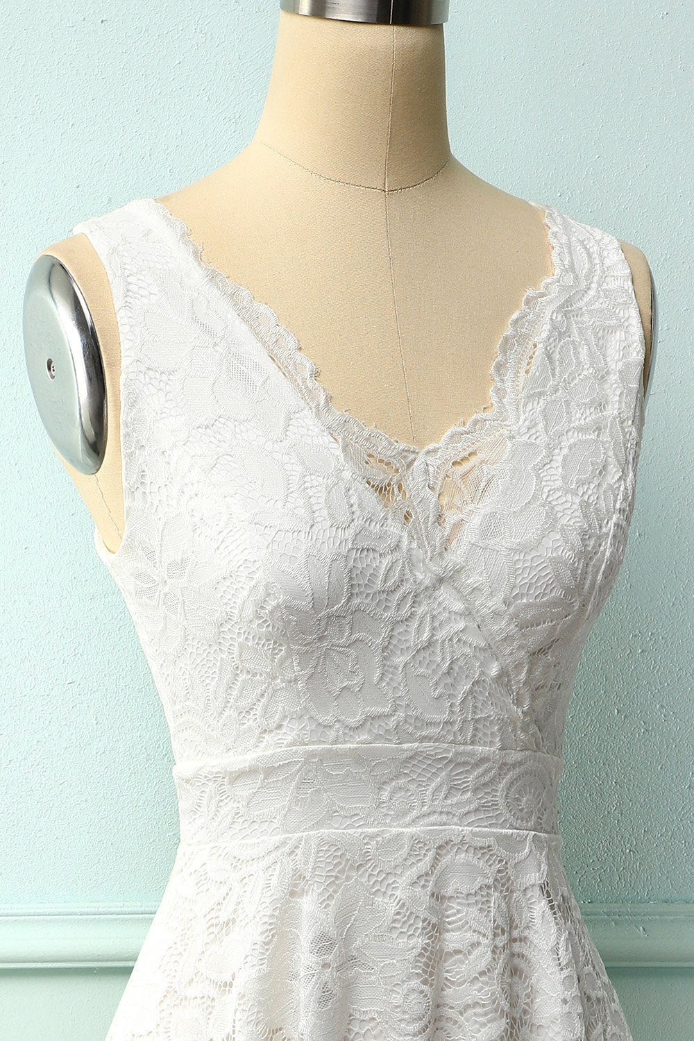 White Lace V-Neck Dress